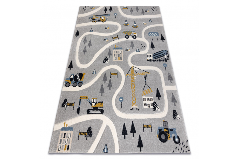 KIDDO matto 6111 vaaleanharmaa / valkoinen kadut, rakentaminen, aistien kehitystä tukeva 120x170 cm