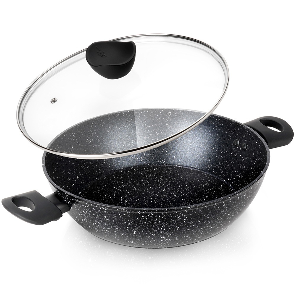 Syvä graniittinen paistinpannu lasikannella BLACK LINE 28 cm, 3,5 l