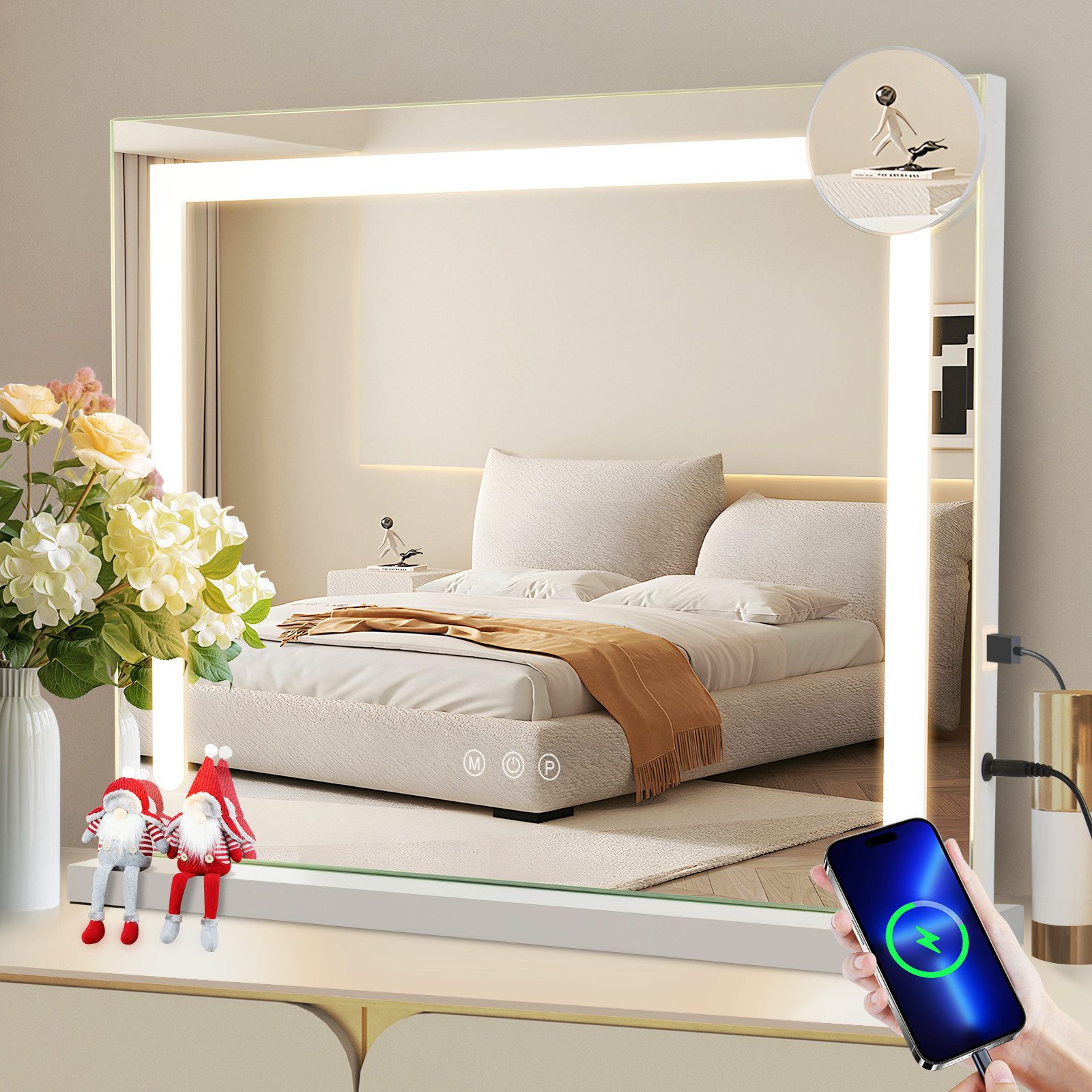 NETTLIFE - meikkipeili himmennettävällä valolla, 3 värivalaistustilaa, 5- kertainen suurentava peili, USB - liitäntä, pukuhuoneeseen