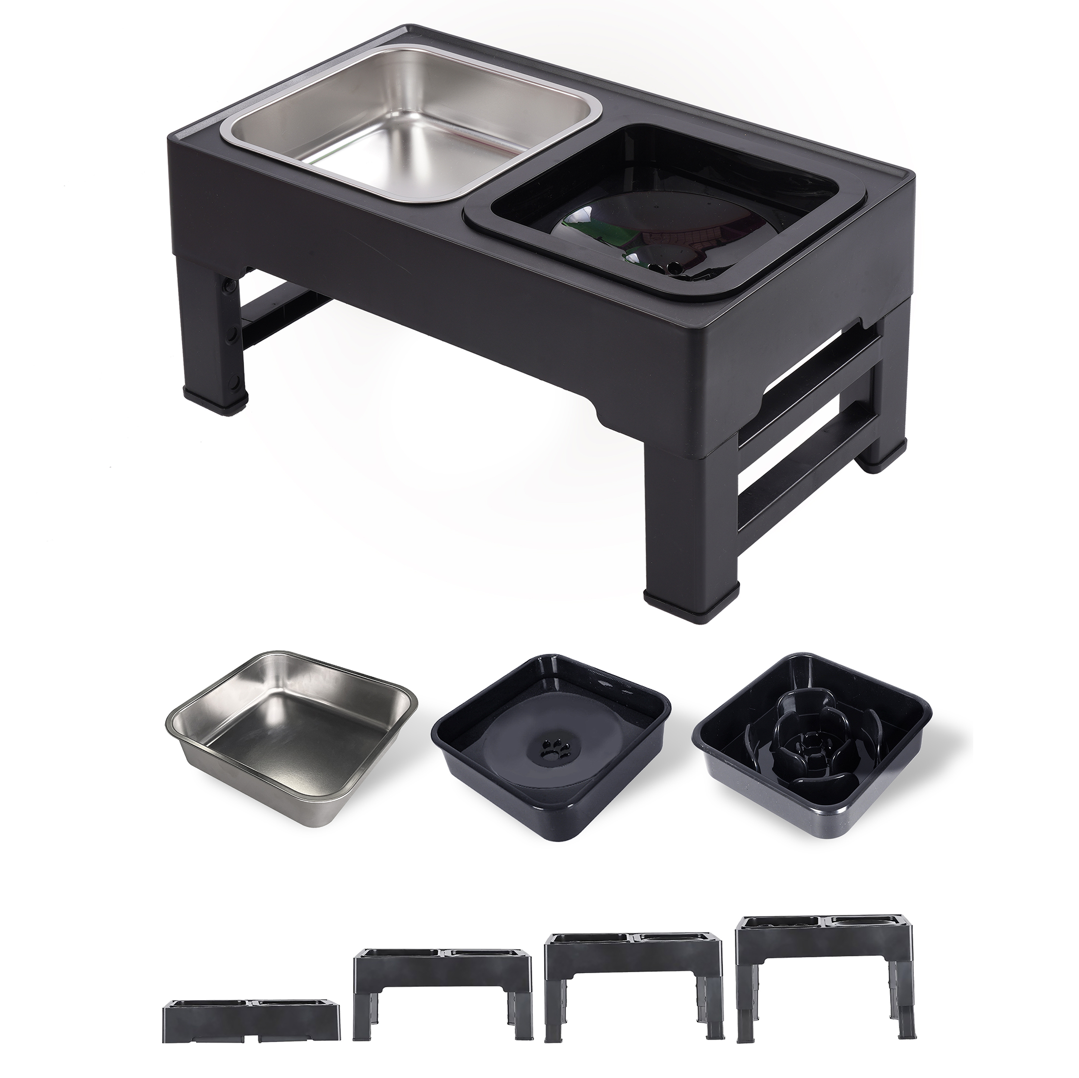 Kolmen korkeussäädettävän lemmikkikupin setti – roiskeenkestävä, kissoille ja koirille