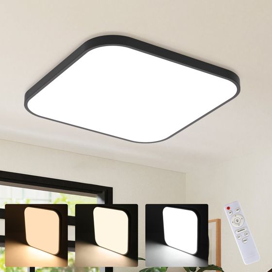 NETTLIFE LED - kattovalaisin, IP44 musta, 27 cm, 15 W, makuuhuone Keittiö, himmennettäväKaukosäätimelläKylpyhuone neliön, muotoinen eteiseen
