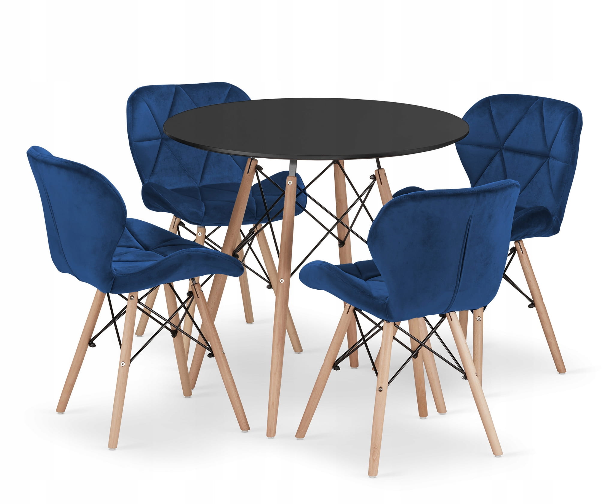 Pyöreä pöytä TODI 80, musta, 4 LAGO-tuolia, tummansininen