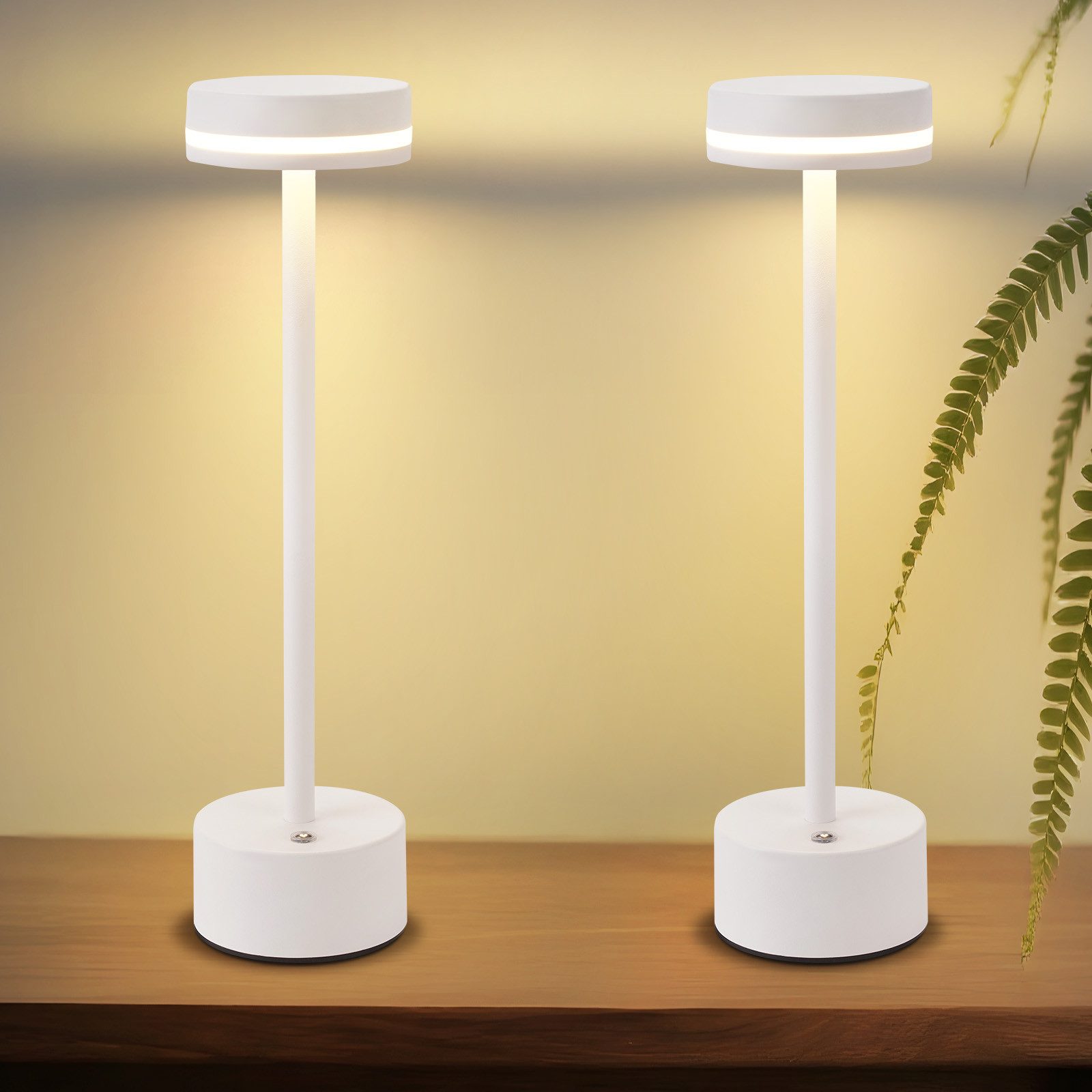NETTLIFE LED-pöytävalaisin, langaton ja ladattava, himmennettävä kosketusohjauksella, USB-C, valkoinen, 2 kpl