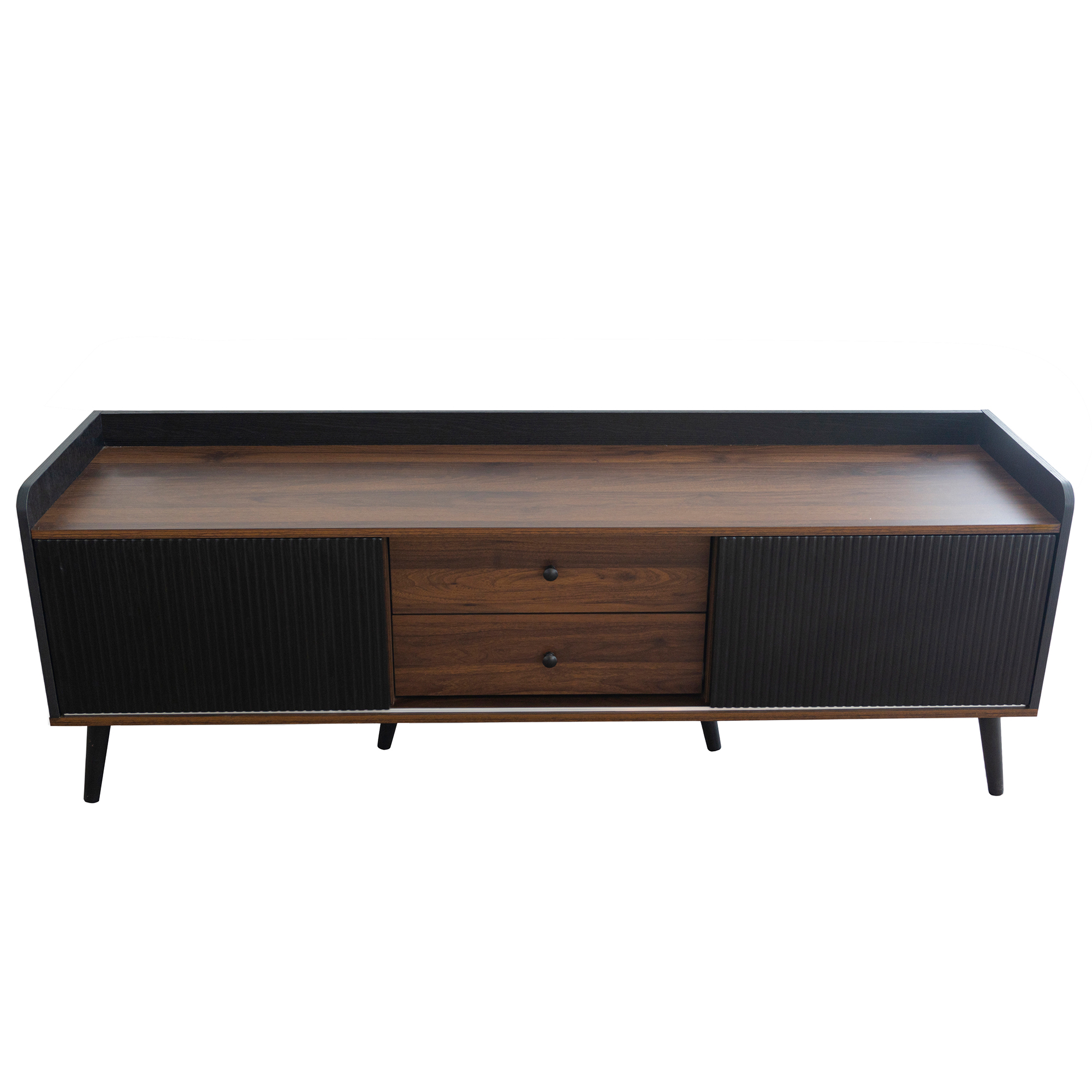 TV-taso 160x40x58 cm musta ja puuväriä lastulevy, liukuovilla ja kahdella laatikolla