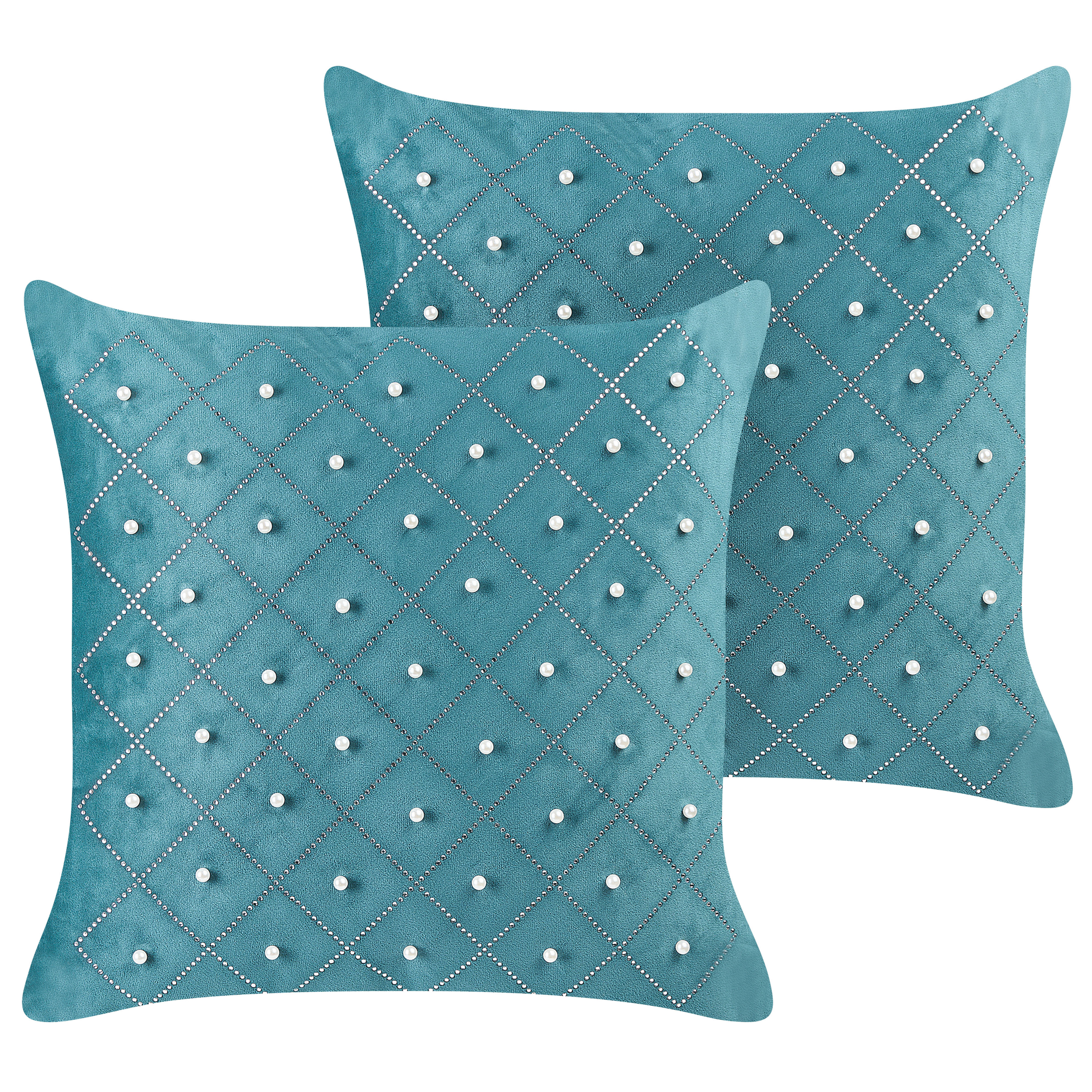 Koristetyynysetti 2 kpl YARROW 45 x 45 cm Sametti Sinivihreä Geometrinen kuvio