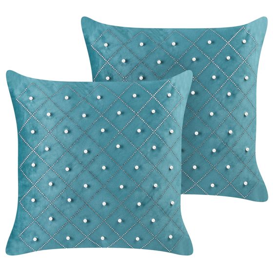 Koristetyynysetti 2 kpl YARROW 45 x 45 cm Sametti Sinivihreä Geometrinen kuvio