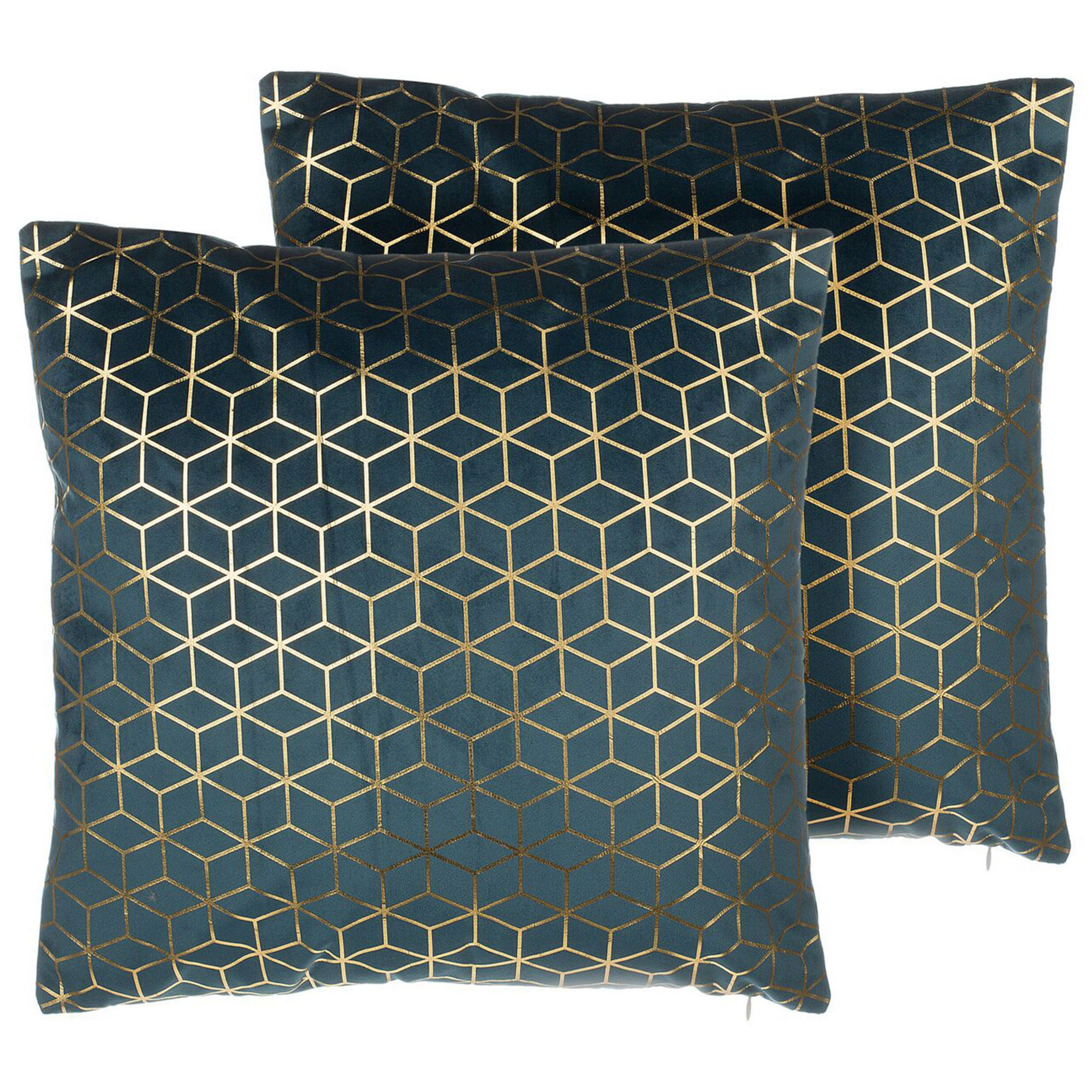 Koristetyynysetti 2 kpl CELOSIA 45 x 45 cm Sametti Sinivihreä Geometrinen kuvio