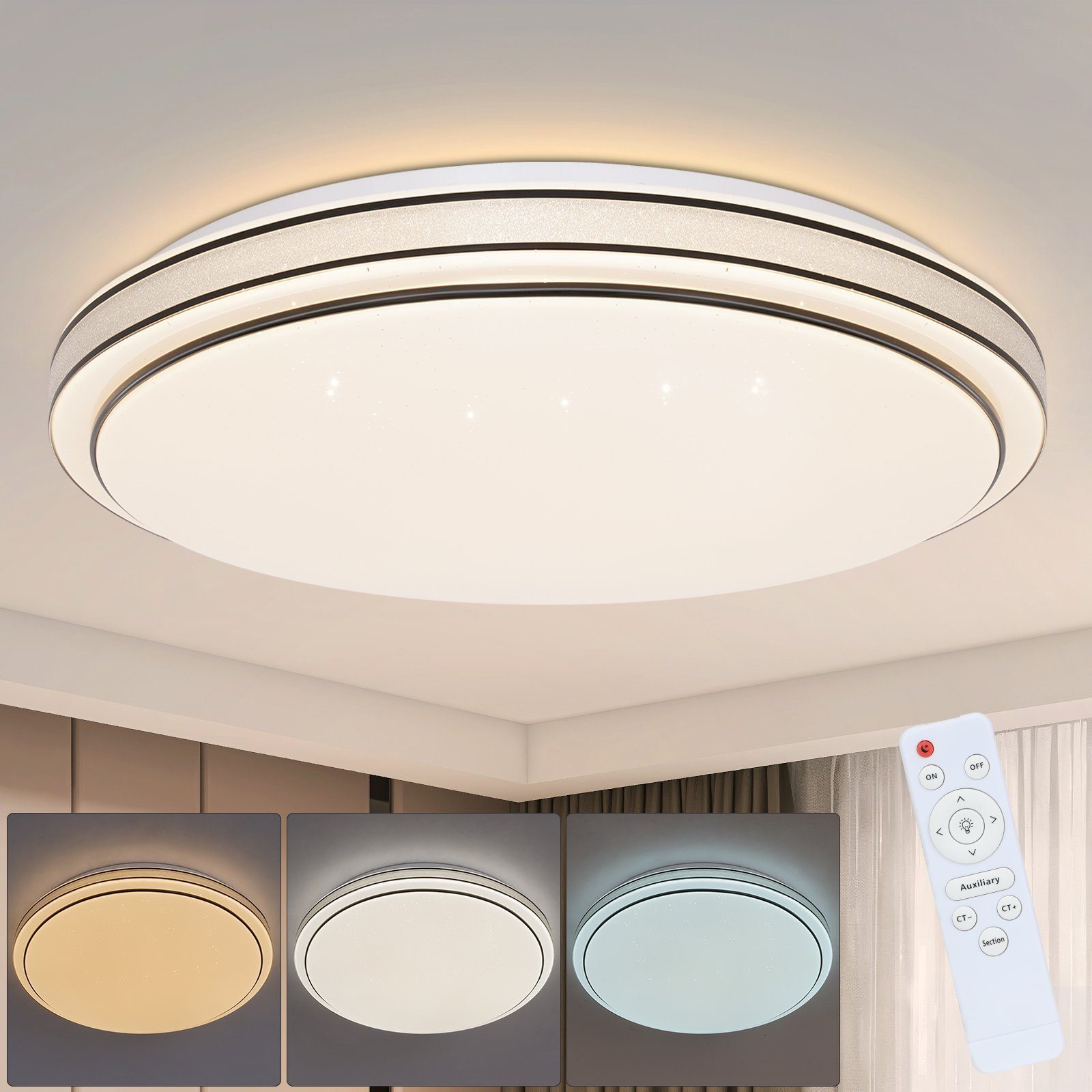 NETTLIFE moderni LED - kattovalaisin, pyöreä 27cm tähtitaivas, himmennettäväKaukosäätimellä, 23 W, makuuhuoneen lamppu, olohuoneeseen Keittiöön