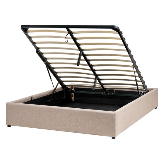 Sänky säilytystilalla ilman sängynpäätyä kangas DINAN 140 x 200 cm Vaaleanruskea