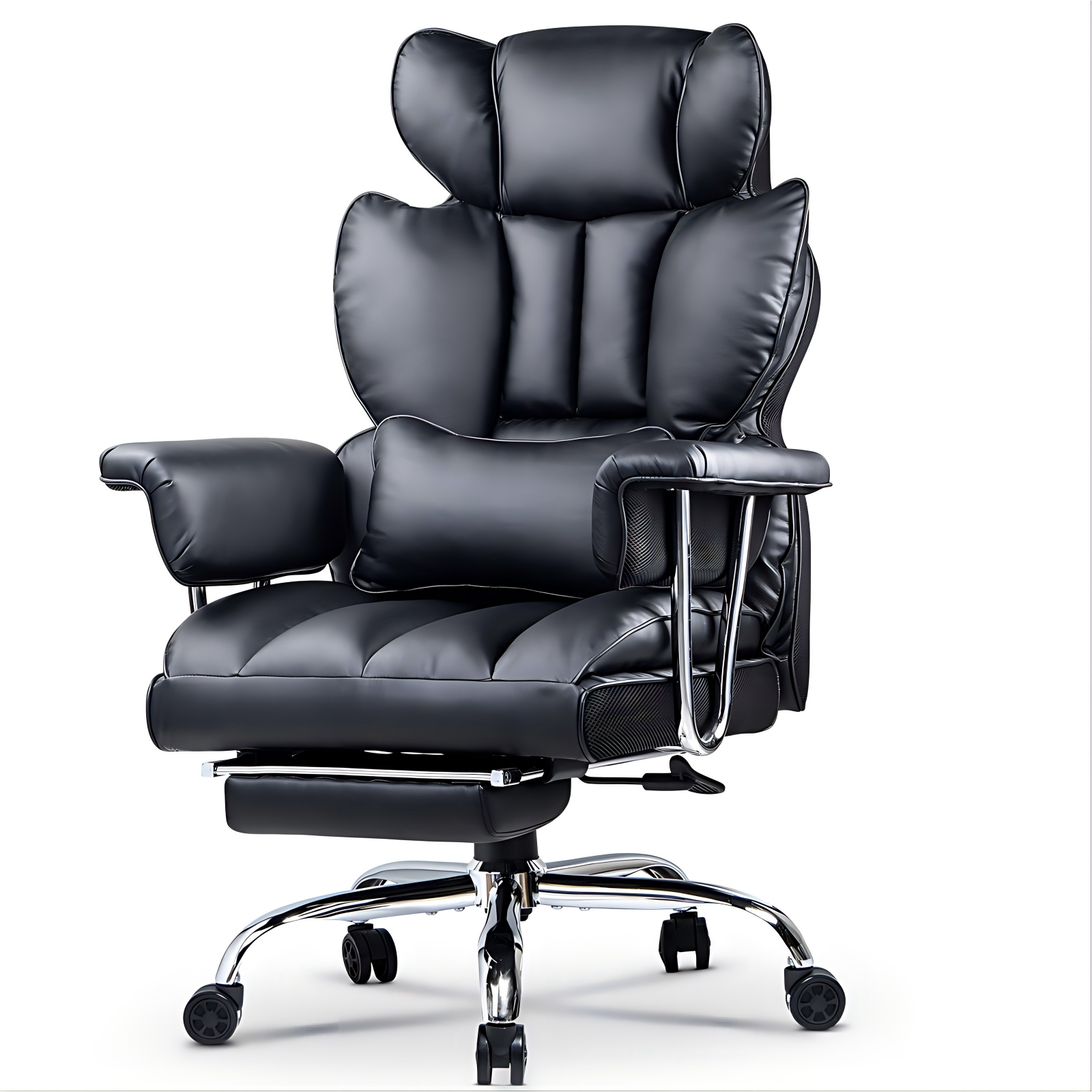 Toimistotuoli H jalkatuella ergonominen keinonahkaverhoilu säädettävä selkänoja kotitoimistoon musta