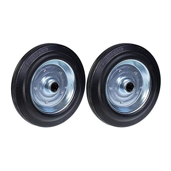 250mm 10" musta kumipyörä, jossa on puristettu teräksinen keskiöreikä 25mm 210kg - Sarja