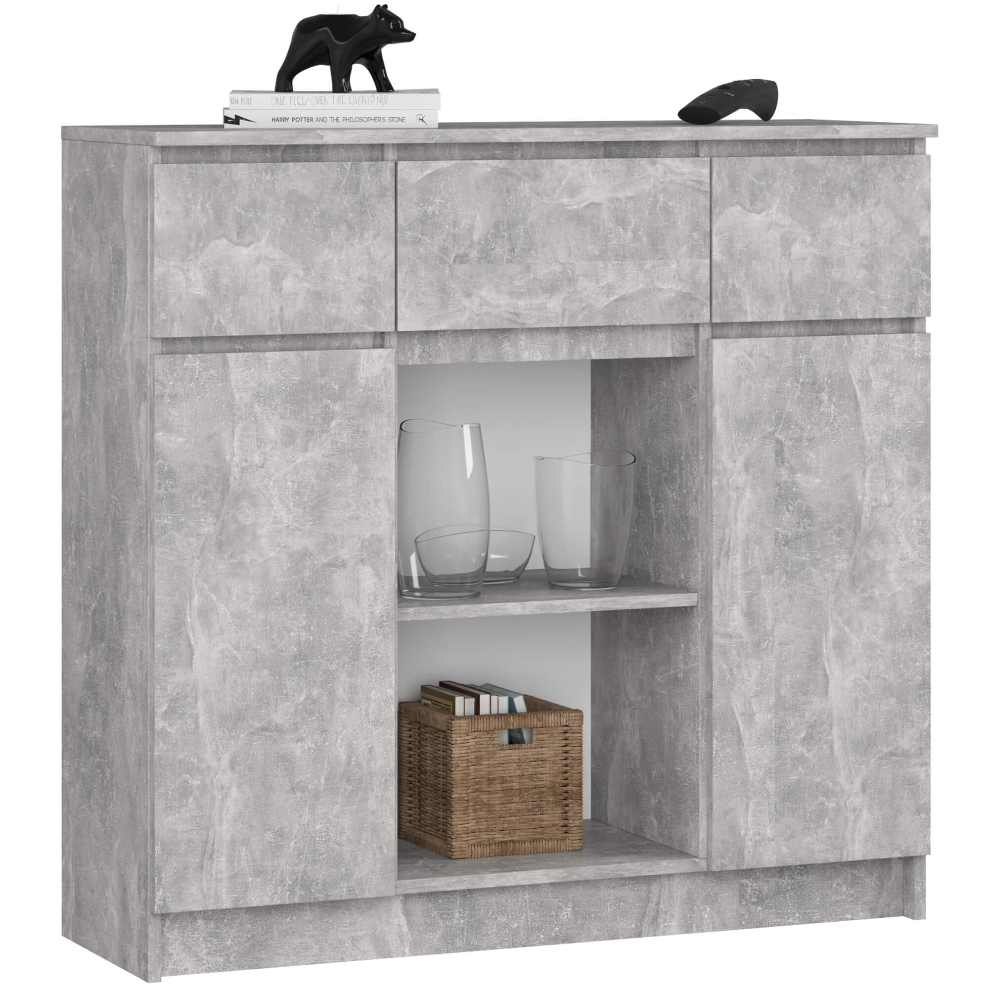 Akord Lipasto 2 Ovea 3 Laatikoa + 1 Pieni Ovi Betoni 101x35x98