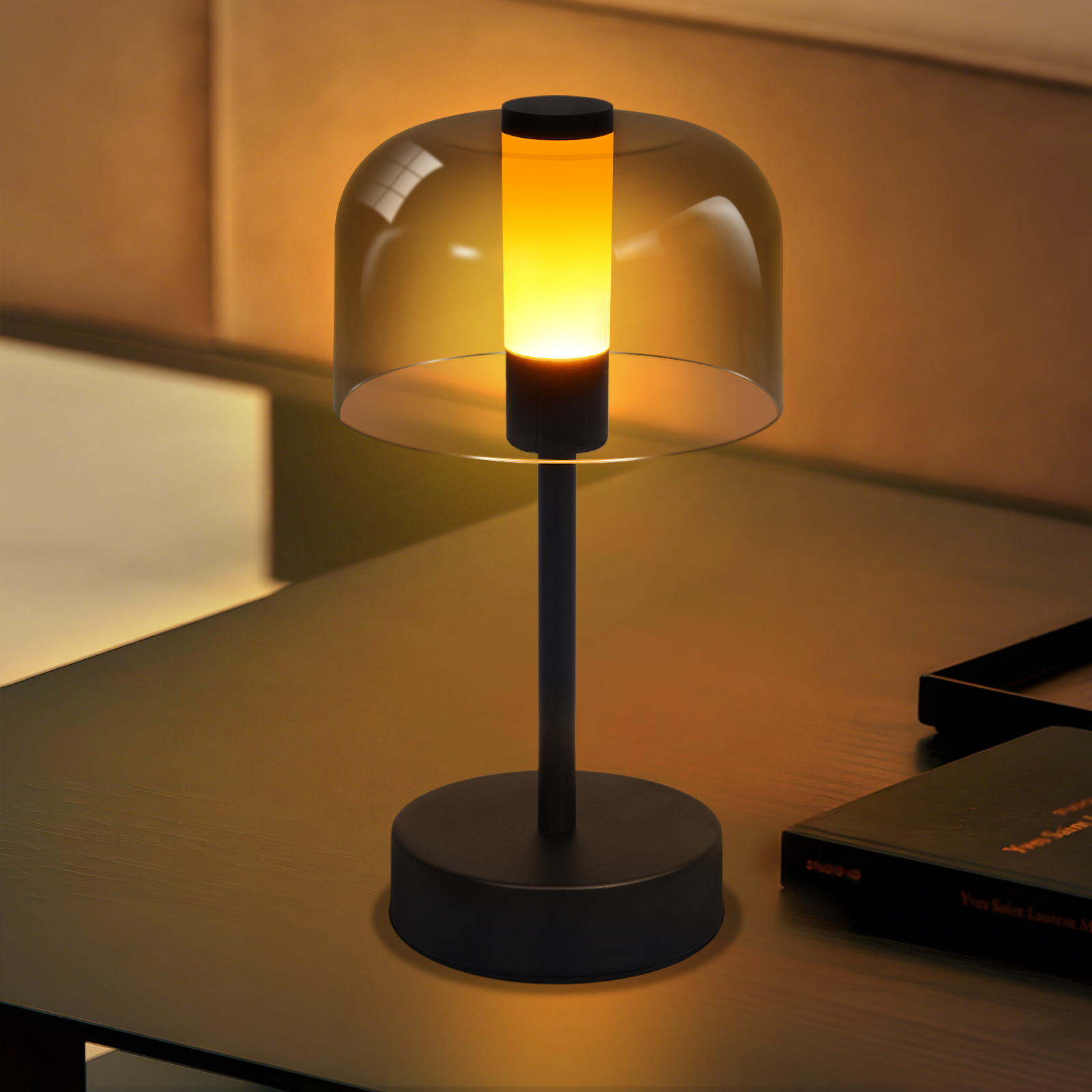 ZMH musta LED-yöpöytävalaisin, kosketusohjattava pöytävalaisin, himmennettävä, langaton, USB-C ladattava