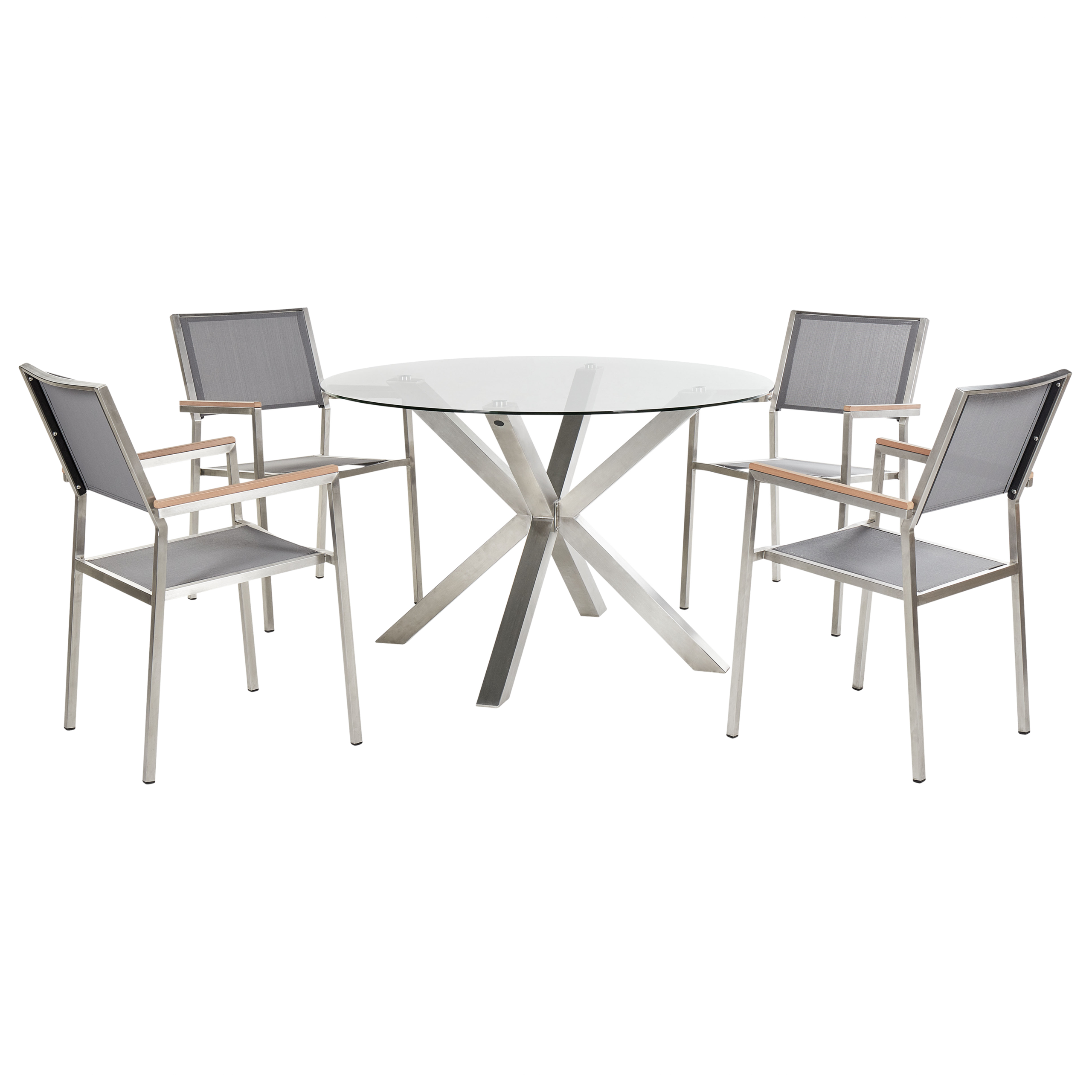 Ulkoruokailuryhmä 4-istuttava MALETTO/GROSSETO ruostumaton teräs Hopea