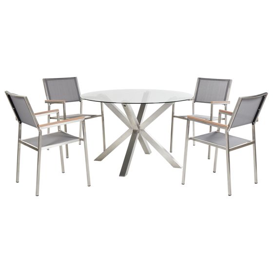 Ulkoruokailuryhmä 4-istuttava MALETTO/GROSSETO ruostumaton teräs Hopea