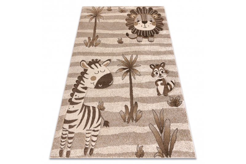 KIDDO matto 3869 beige / kerma, safari eläimet lapsille, aistien kehitystä tukeva 80x150 cm