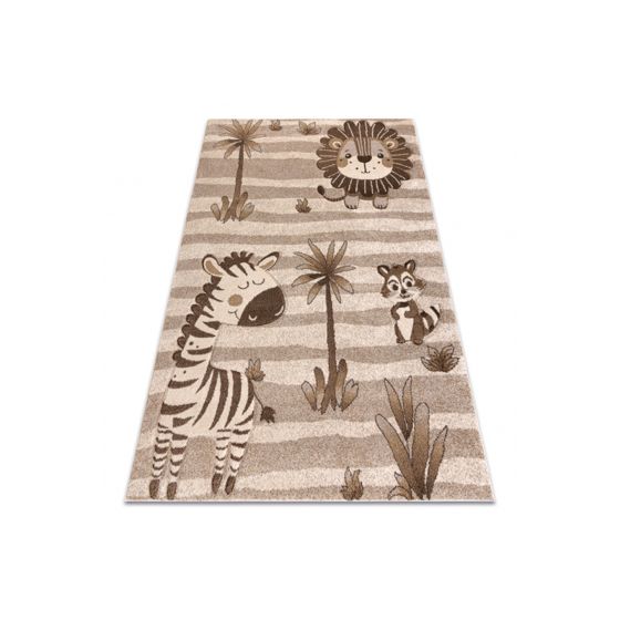 KIDDO matto 3869 beige / kerma, safari eläimet lapsille, aistien kehitystä tukeva 80x150 cm