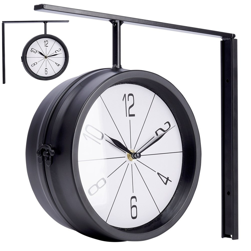 Musta metallinen kaksipuolinen seinäkello 30,5x9,5x28 cm