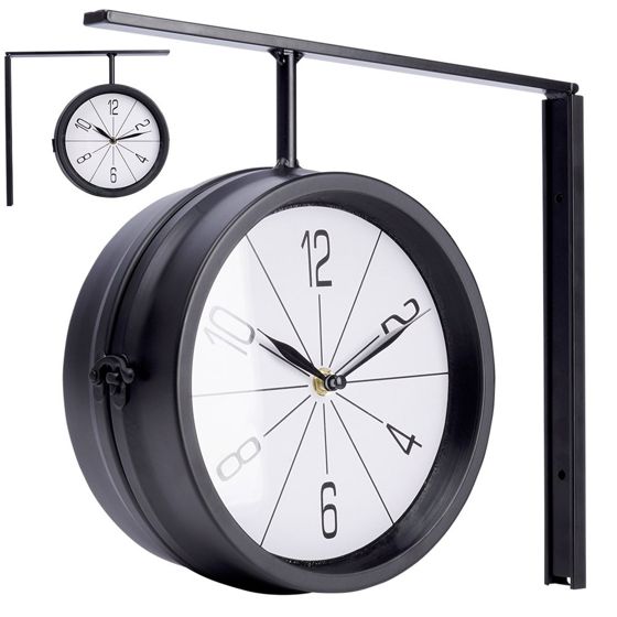 Musta metallinen kaksipuolinen seinäkello 30,5x9,5x28 cm