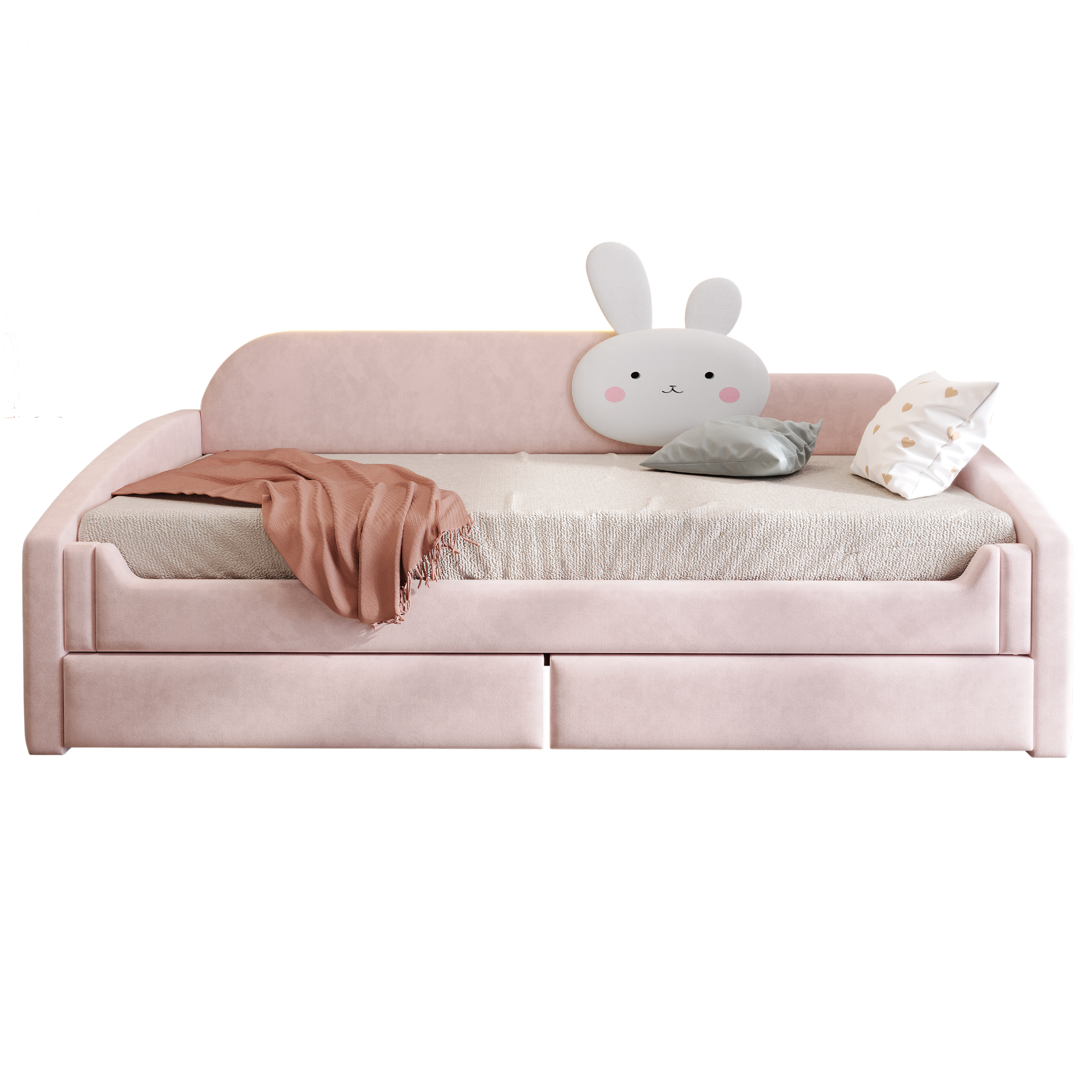 sänky 90x200 cm säilytystila LED-valaistus turva-aidat pinkki kangas