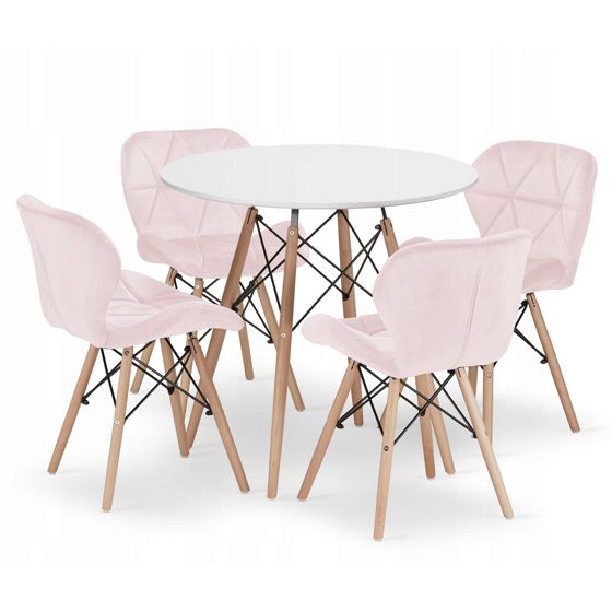 Ruokailuryhmä Pöytä, pyöreä TODI 80 cm valkoinen + 4 LAGO-tuolia