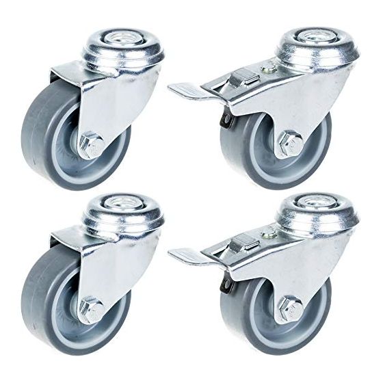 50mm 2" pyörä harmaalla kumirenkaalla, kääntyvä ja jarrullinen, 160kg kantavuus, 4 kpl:n sarja.