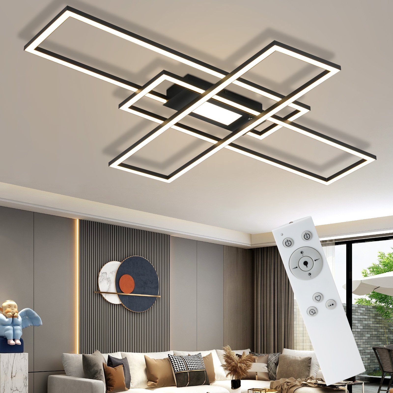 NETTLIFE LED - kattovalaisin, olohuoneen Valaisin, musta, moderni, himmennettäväValaisin Kaukosäätimellä, 50 W, makuuhuoneeseen, suuri Keittiöön
