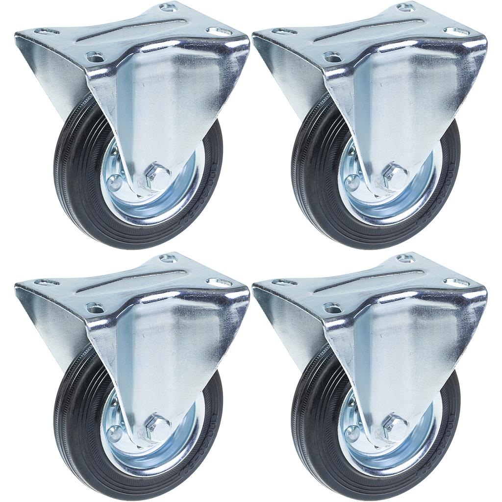 100 mm:n (4 tuuman) pyörän kumirengas, kiinteä, kestää 360 kg:n kuormituksen, 4 kpl:n sarja