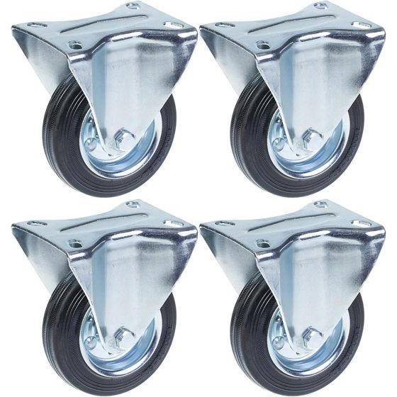 100 mm:n (4 tuuman) pyörän kumirengas, kiinteä, kestää 360 kg:n kuormituksen, 4 kpl:n sarja