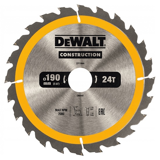 DeWalt Construction -Pyörösahanterä 190x30 mm, 24 hammasta