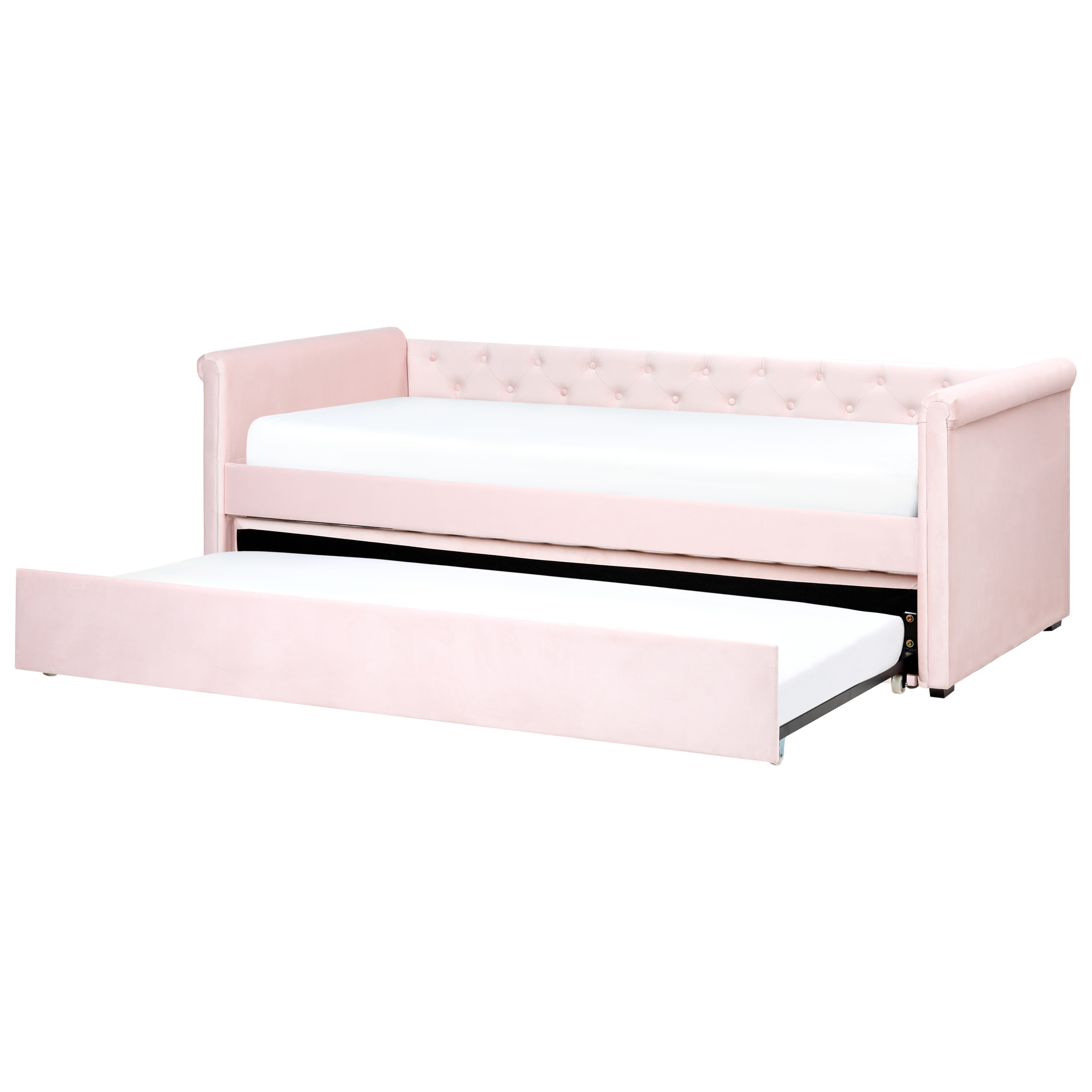 Sänky lisävuoteella sametti LIBOURNE 80 x 200 cm Pastellipinkki