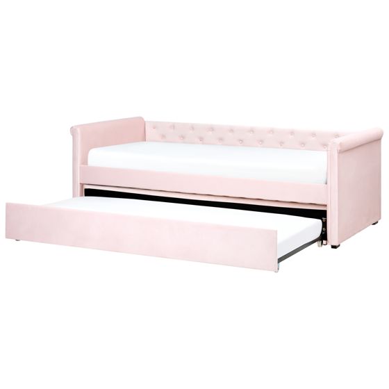 Sänky lisävuoteella sametti LIBOURNE 80 x 200 cm Pastellipinkki
