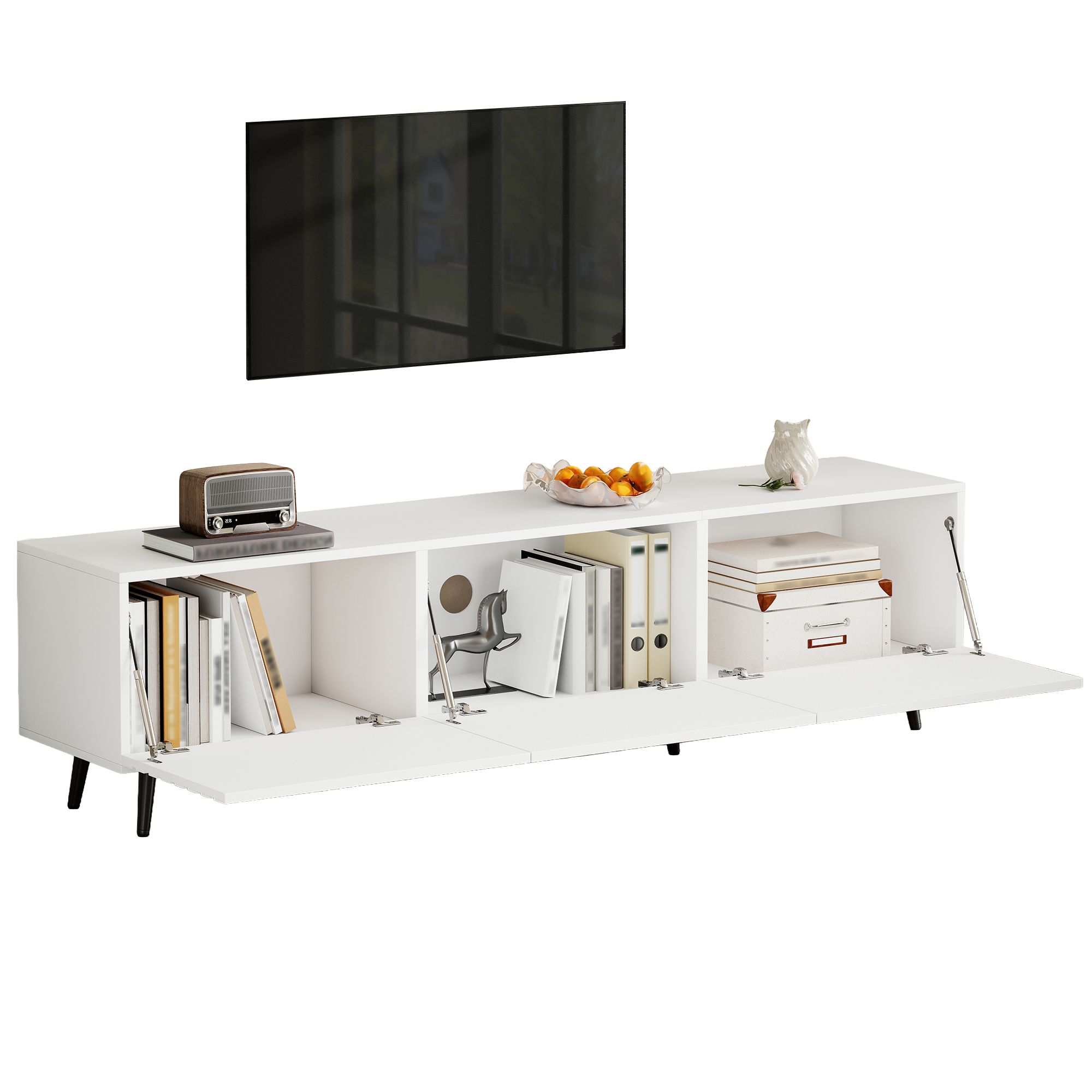 TV-taso 180x40x48 cm valkoinen MDF säilytyksellä