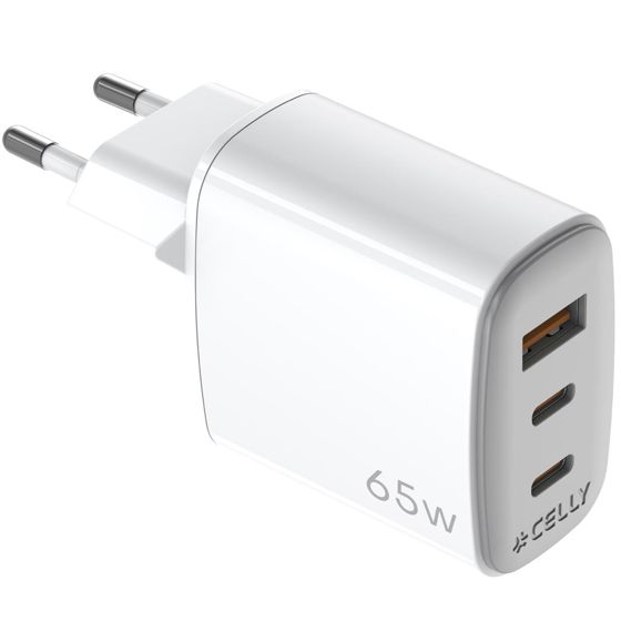 USB-laturi GaN 1 x USB-A + 2 x USB-C PD 65W