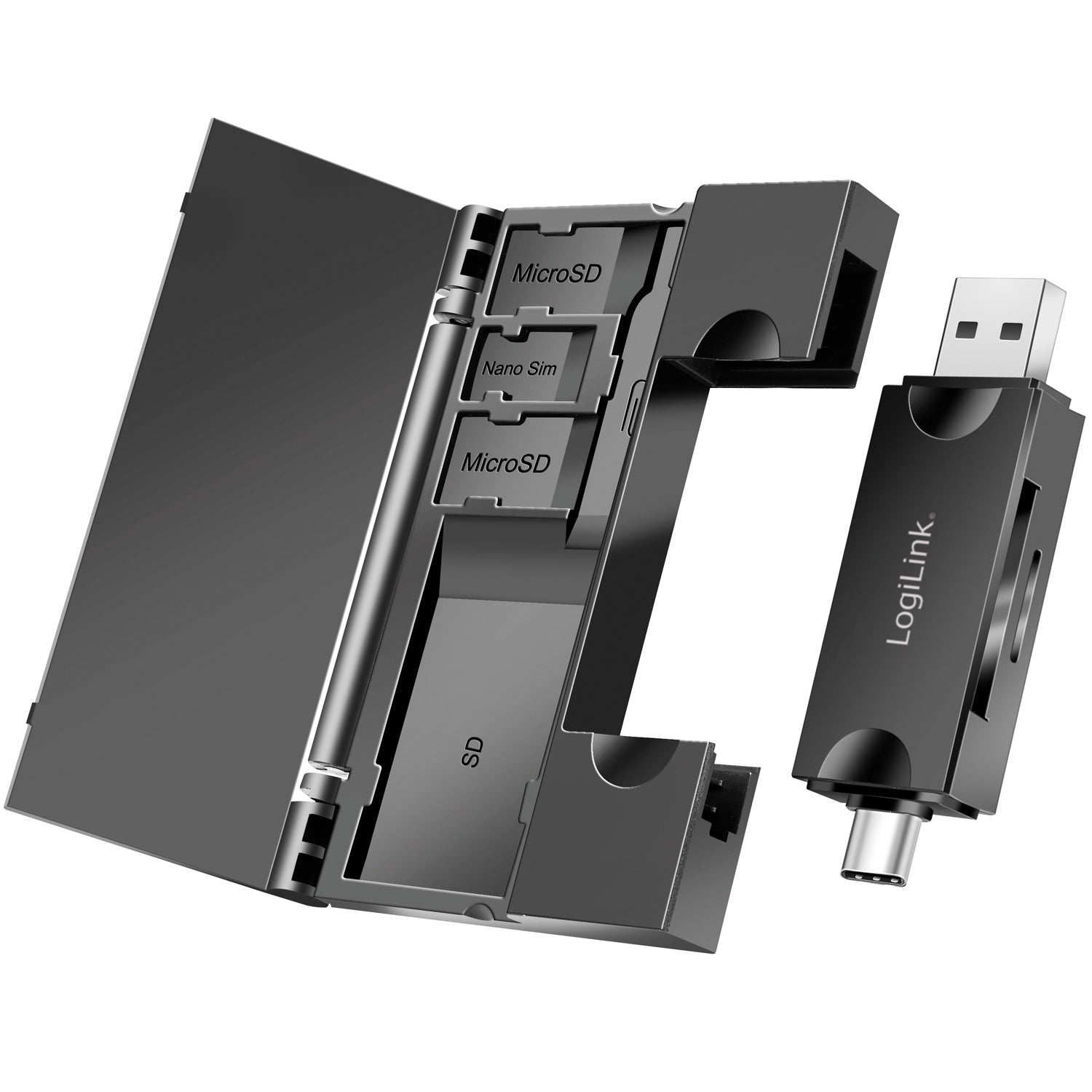 Muistikortinlukija USB-C ja USB-A liitännöillä SD ja microSD-korteille