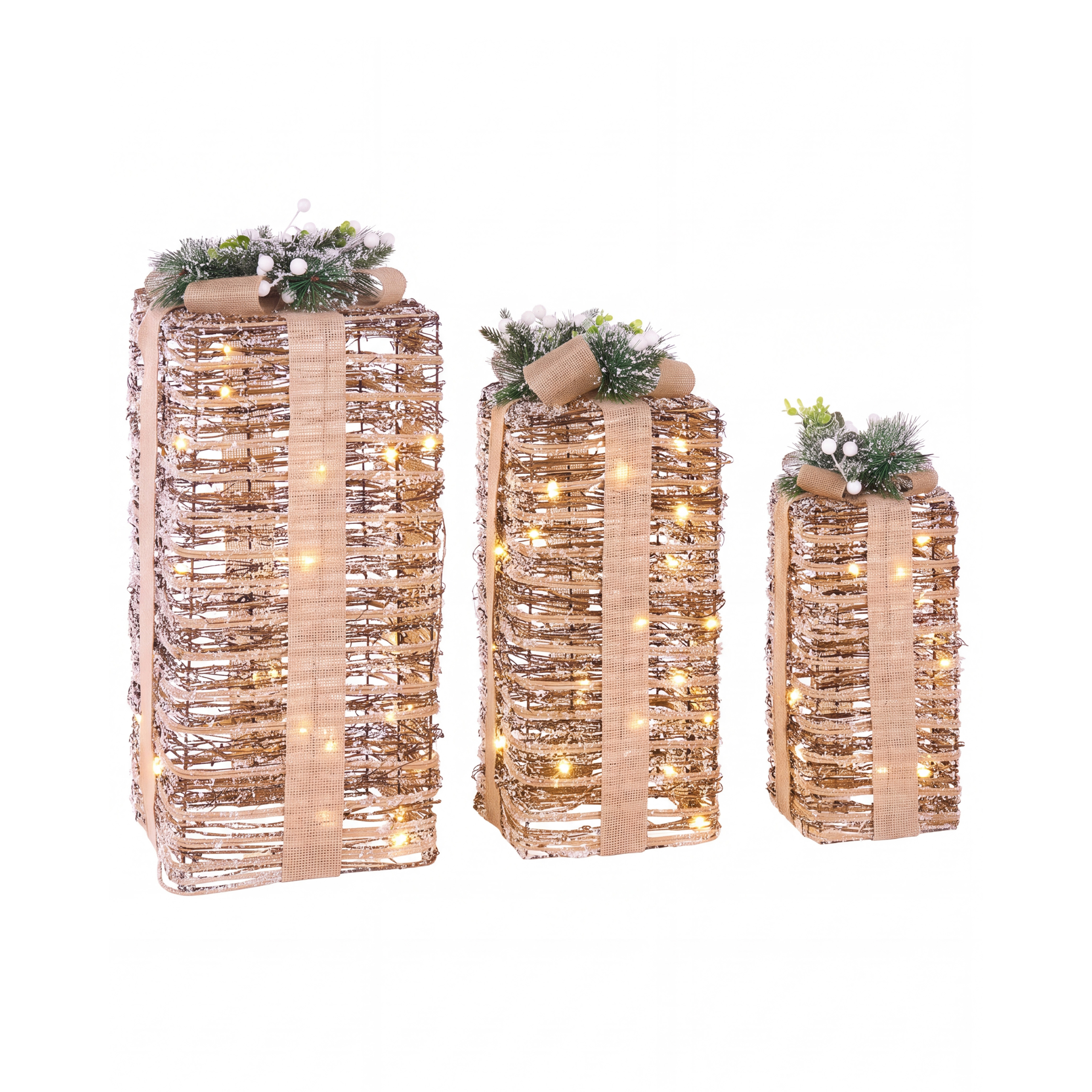 Joulukoristesetti 3 kpl LED-valo VALKAMA 54/45/30 cm Joululahja Ruskea
