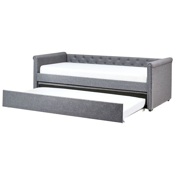 Sänky lisävuoteella kangas LIBOURNE 90 x 200 cm Tummanharmaa