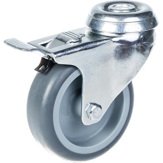 75 mm:n (3 tuuman) pyörä, harmaa kumirengas, kääntyvä ja jarrullinen, kantavuus 60 kg