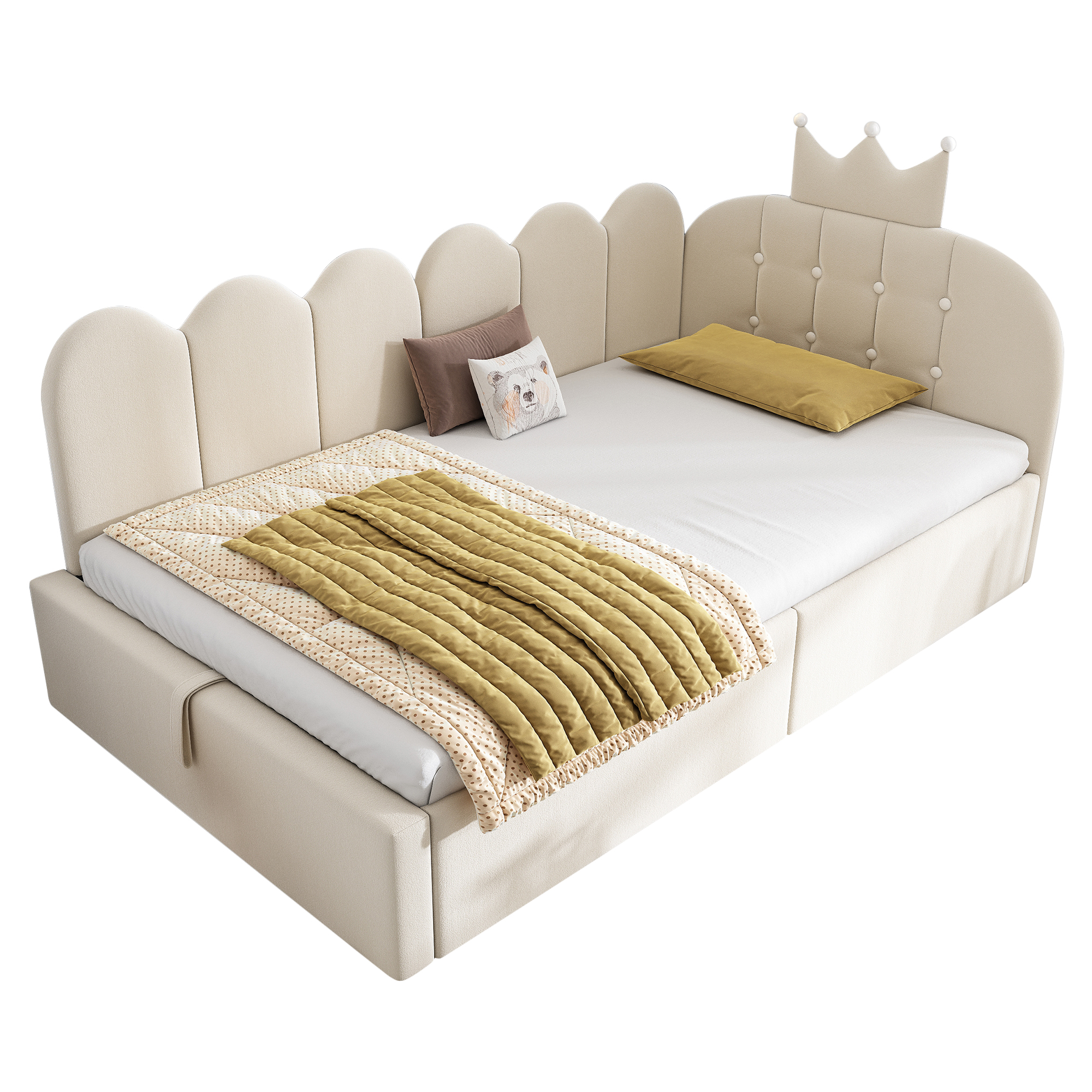 sänky 90x190 cm säilytystila LED-valaistus beige kangas