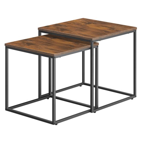 Neliönmuotoinen sohvapöytä, 2 osaa - rustiikkiset / mustat jalat