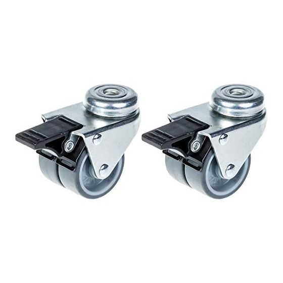 50mm 2" kaksipyöräinen harmaa kumipyörä, jarrullinen 140kg kapasiteetti, 2 kpl:n sarja.
