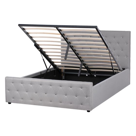 Sänky säilytystilalla kangas AMIENS 140 x 200 cm Vaaleanharmaa