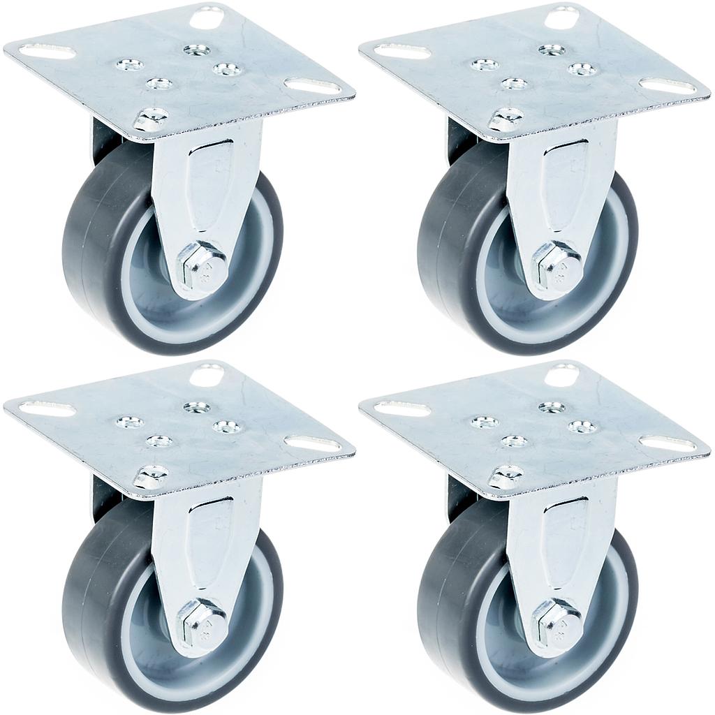 50 mm:n (2 tuuman) pyörä, harmaa kumirengas, kiinteä, kantavuus 160 kg, 4 kpl:n sarja