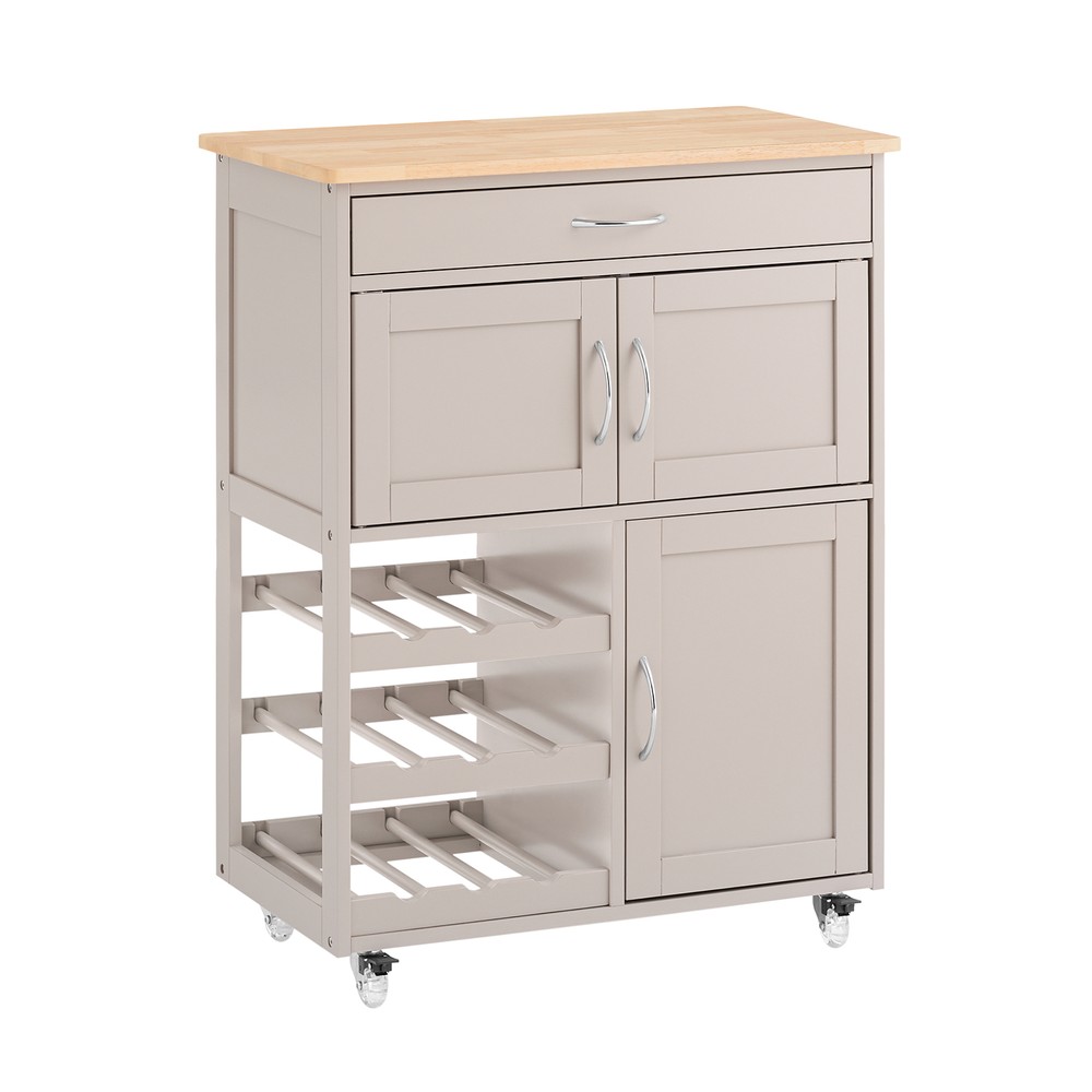 SoBuy Keittiövaunu 2-kaappinen ekologinen heveapuu FKW45-KA