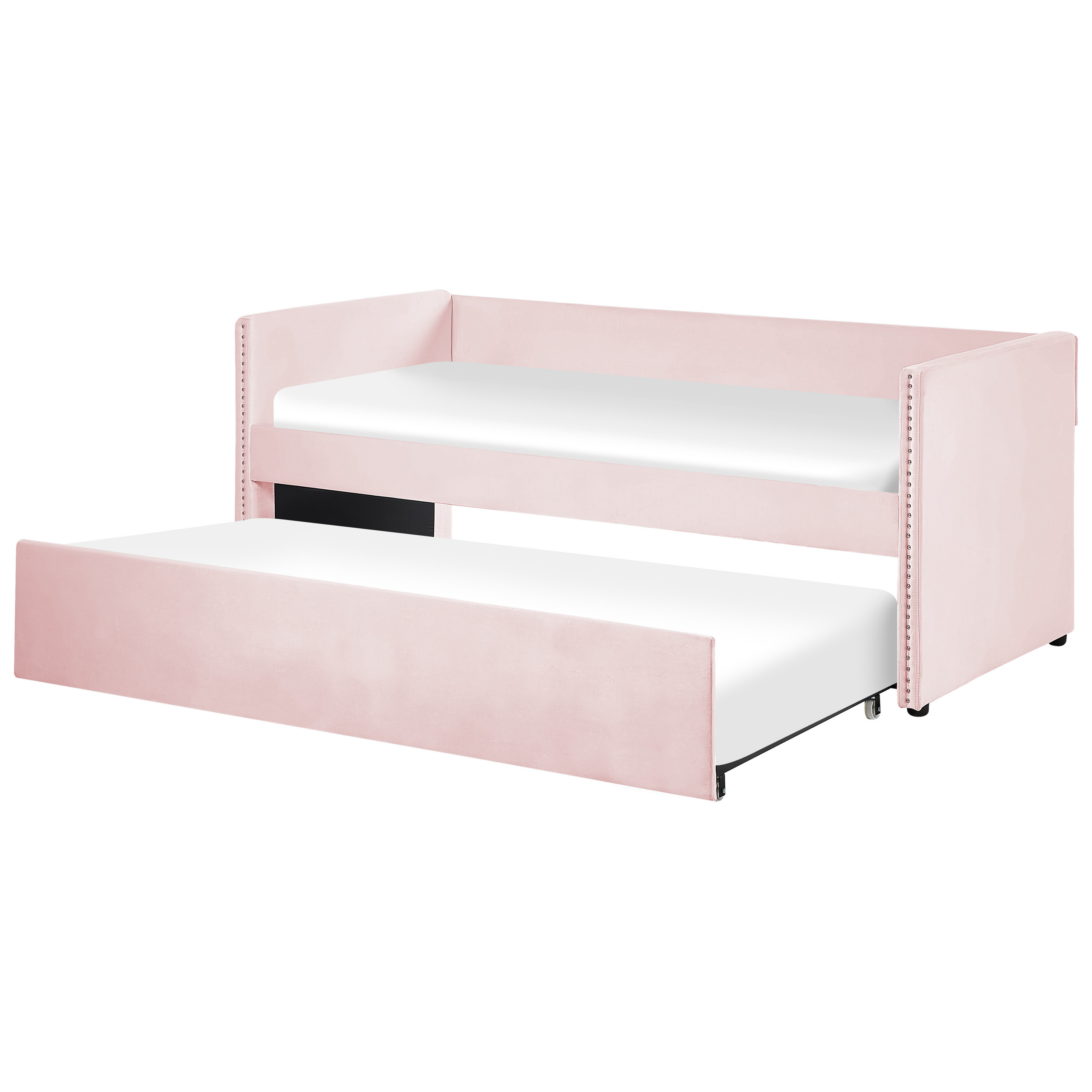 Sänky lisävuoteella Sametti TROYES 90 x 200 cm Pastellipinkki