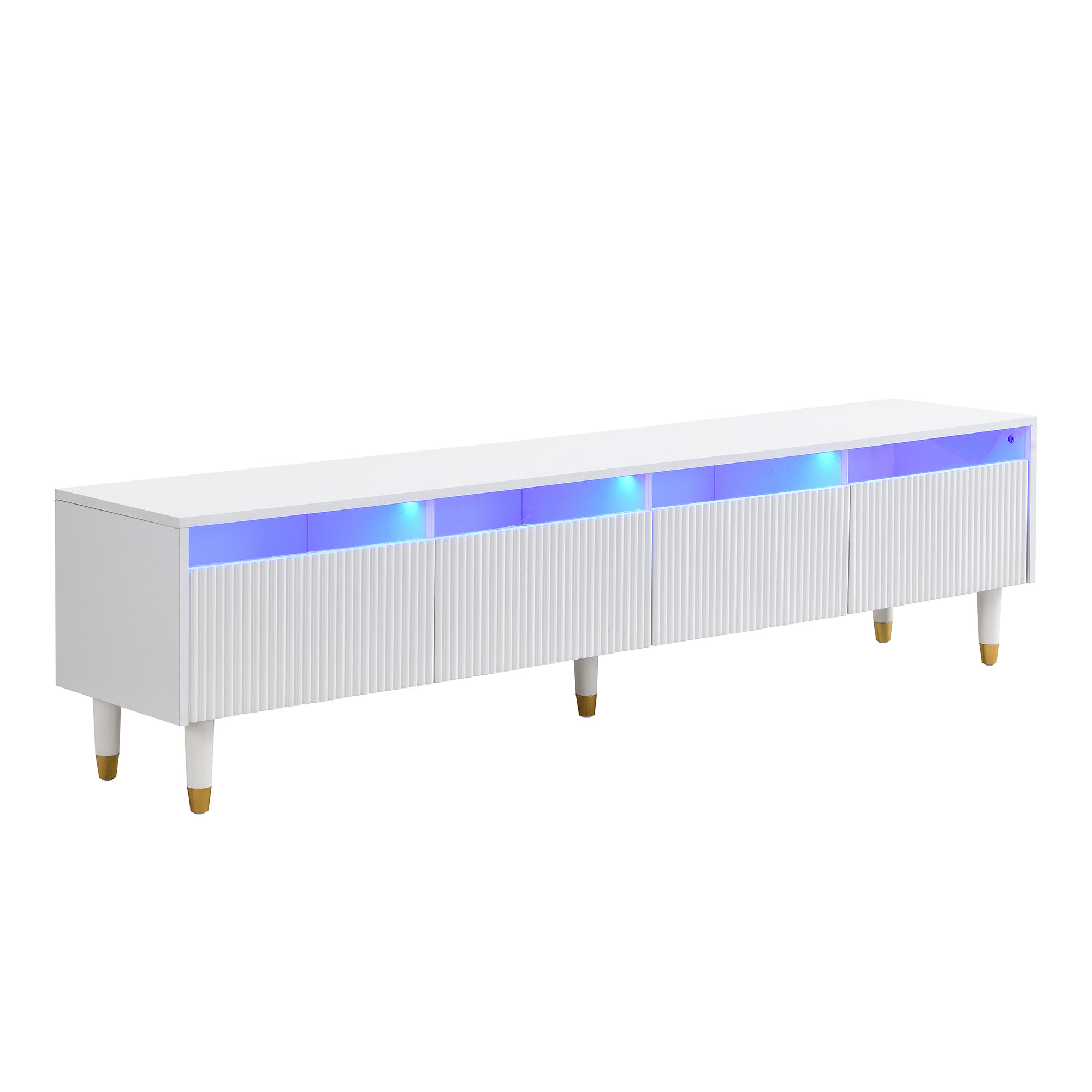 TV-taso 110x50x40 cm valkoinen MDF säilytyksellä ja LED-valaistuksella