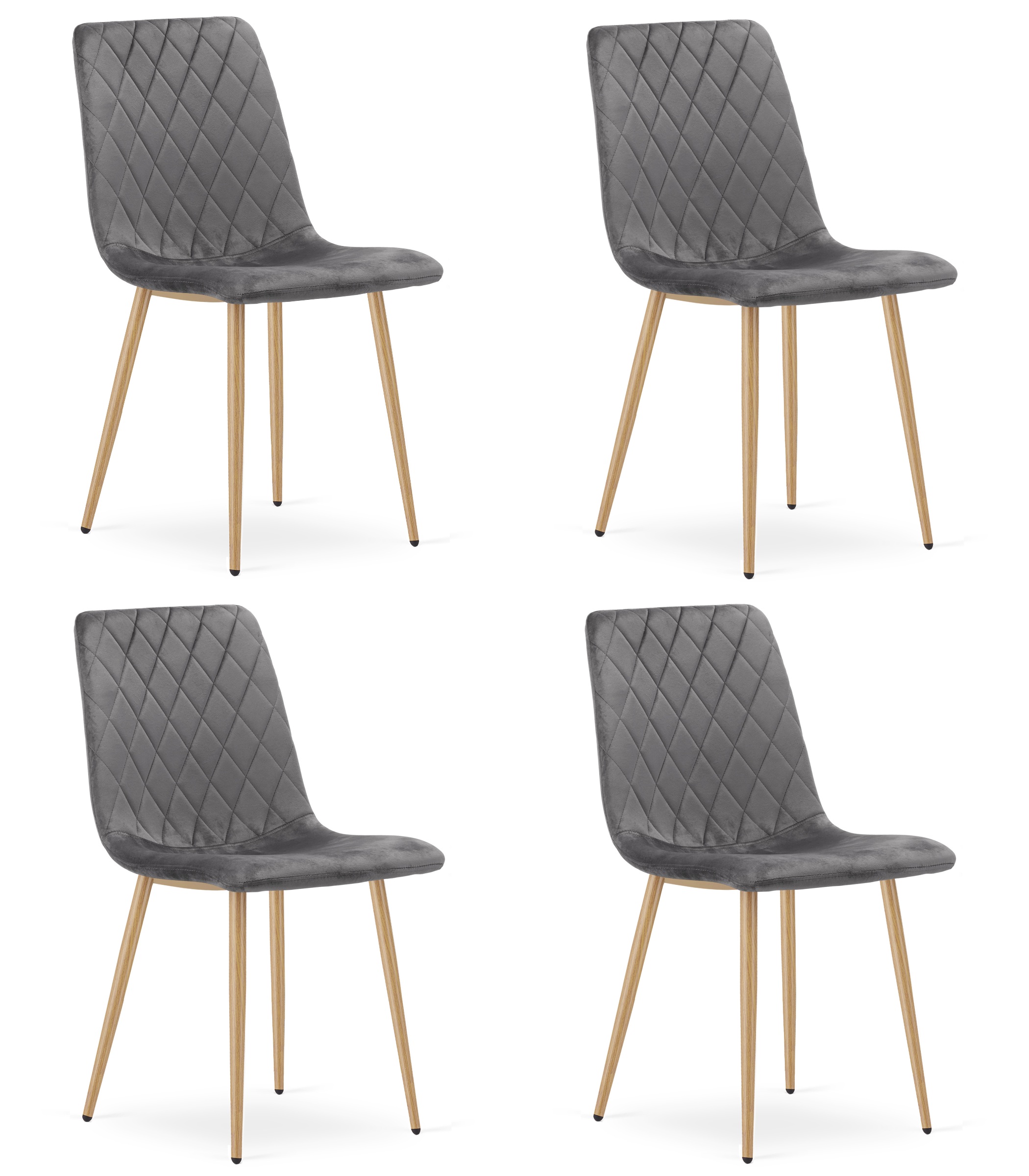 TURIN-tuoli, tummanharmaa sametti, puunväriset jalat (4 kpl)