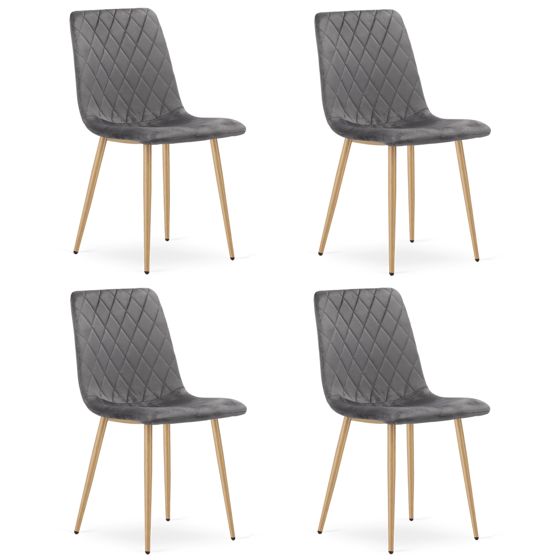 TURIN-tuoli, tummanharmaa sametti, puunväriset jalat (4 kpl)