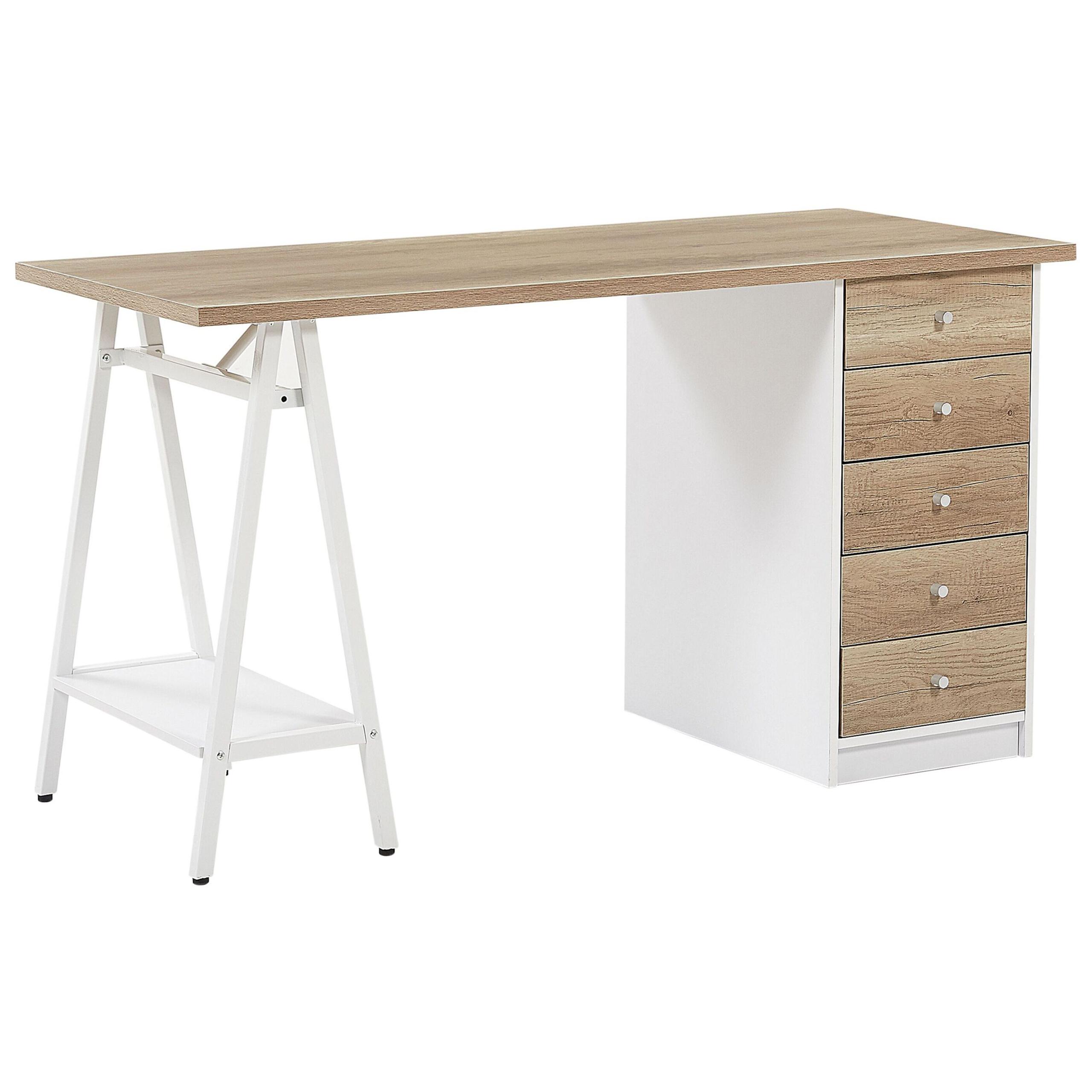 Työpöytä HEBER 140 cm 60 cm laatikoilla Ruskea/valkoinen