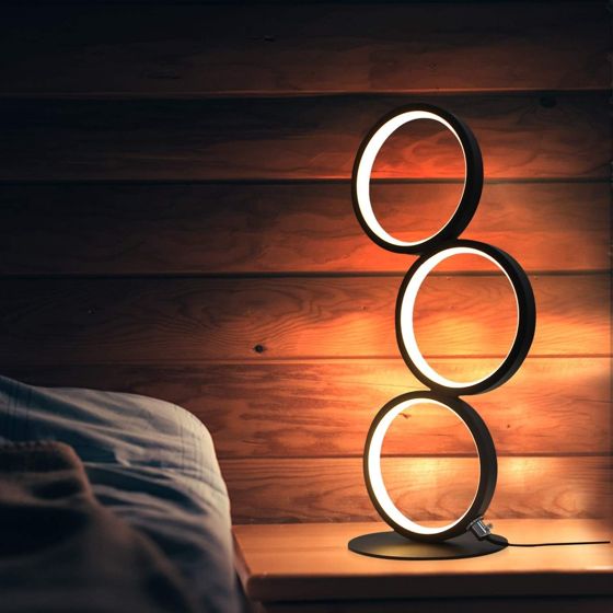 NETTLIFE Led-pöytävalaisin musta, kosketusnäytöllä himmennettävä, moderni metallikoristeinen rengasmuotoilu – alumiininen lukuvalaisin
